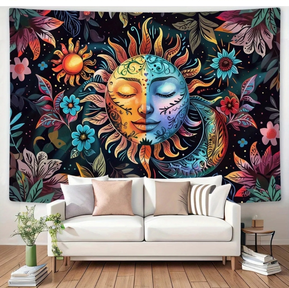 Vibrant Psychedelic Floral Wall Hanging With Ying/Yang Design. NIP